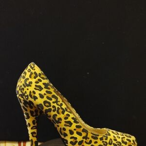 Yellow and Black Leopard Print Stiletto Heels